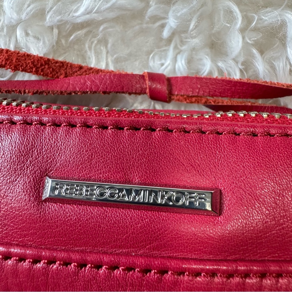 Rebecca Minkoff Red Leather Mini Mac Crossbody Bag Silver Chain Strap Designer - Picture 8 of 16